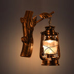 Rustic Oil Lantern Wall Lighting 1 Head Clear Glass Wall Lamp in Black for Corridor