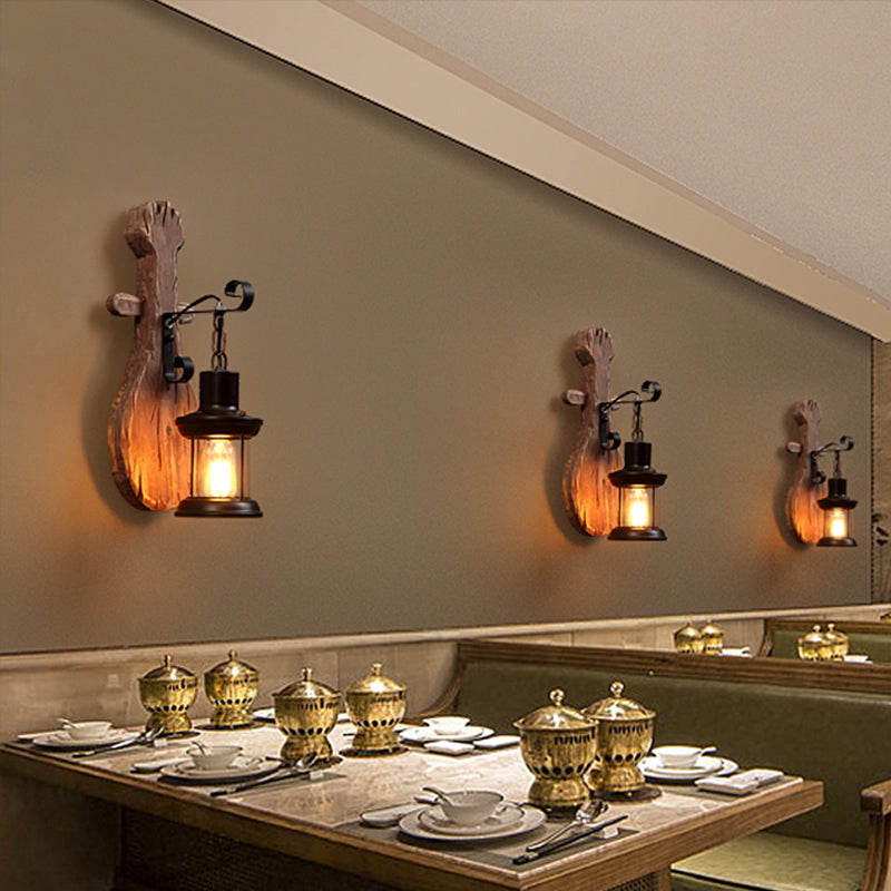 Wood Shiplap Wall Lamp Light Country 1-Light Restaurant Wall Light in Brown