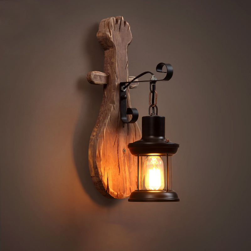 Wood Shiplap Wall Lamp Light Country 1-Light Restaurant Wall Light in Brown