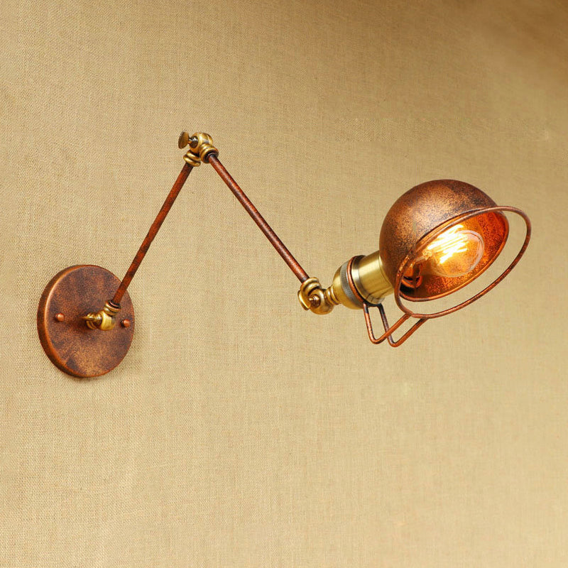 Vintage Industrial Bowl Wall Lamp 1 Light Iron Wall Lamp with Rotatable Arm in Black/Metal