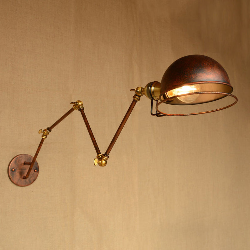 Vintage Industrial Bowl Wall Lamp 1 Light Iron Wall Lamp with Rotatable Arm in Black/Metal