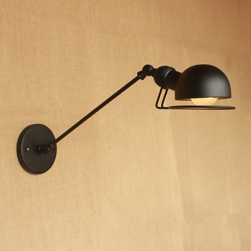 Vintage Industrial Bowl Wall Lamp 1 Light Iron Wall Lamp with Rotatable Arm in Black/Metal