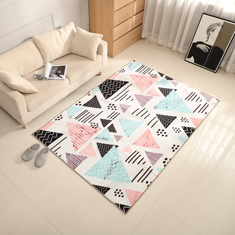 New Living Room Rug Multicolor Geometric Print Area Rug Polyester Non-Slip Backing Easy Care Indoor Rug
