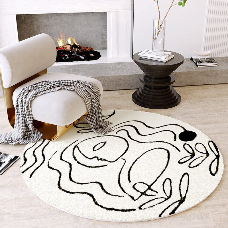 Creative Decoration Carpet White Hand Printed Indoor Carpet Polypropylene Pet Friendly Easy Care Area Rug