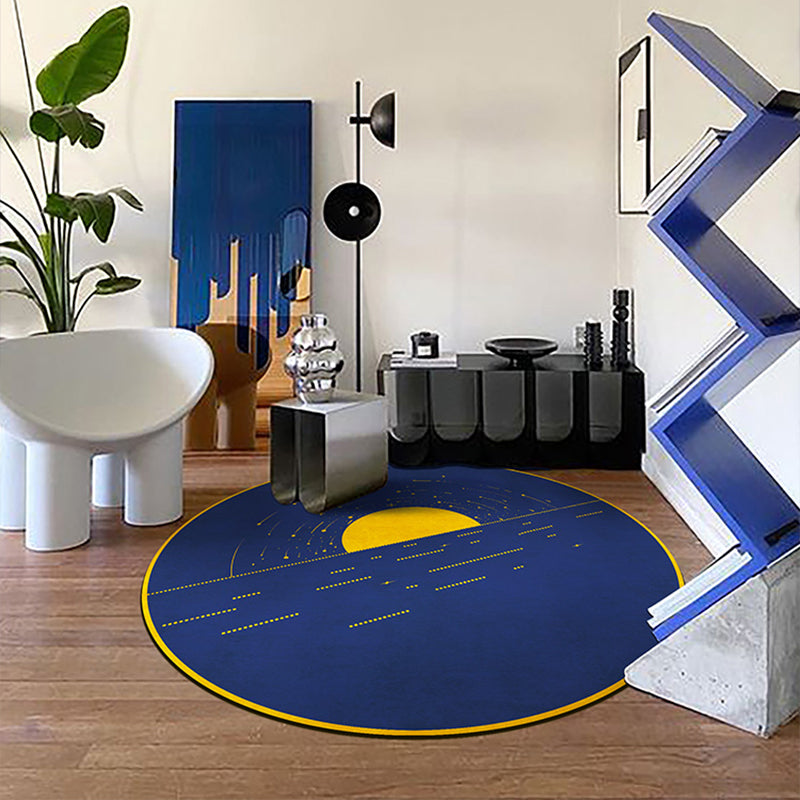 Blue Western Rug Polypropylene Color Block Indoor Carpet Non-Slip Back Stain Resistant Washable Rug for Living Room