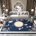 Asian Living Room Carpet Multicolored Chinese Print Carpet Polyester Non-Slip Underlay Pet-Friendly Indoor Carpet
