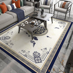 Asian Living Room Carpet Multicolored Chinese Print Carpet Polyester Non-Slip Underlay Pet-Friendly Indoor Carpet