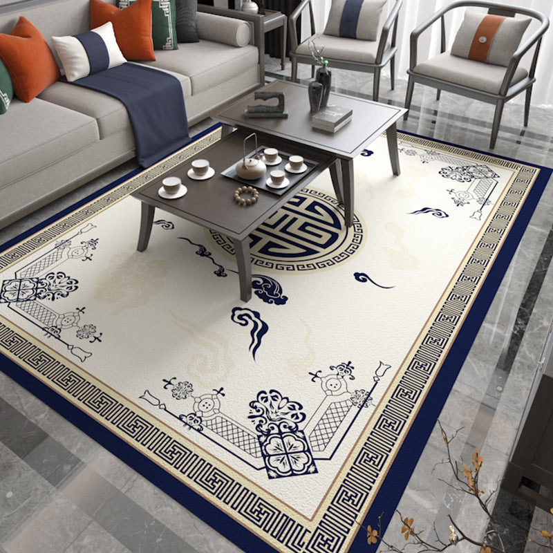 Asian Living Room Carpet Multicolored Chinese Print Carpet Polyester Non-Slip Underlay Pet-Friendly Indoor Carpet