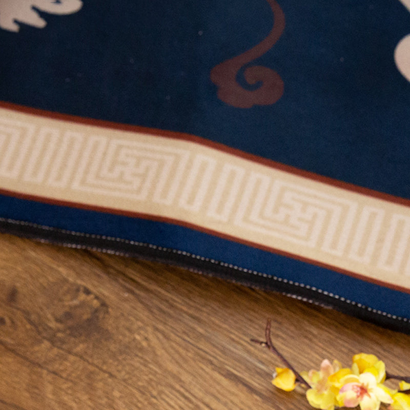 Asian Living Room Carpet Multicolored Chinese Print Carpet Polyester Non-Slip Underlay Pet-Friendly Indoor Carpet