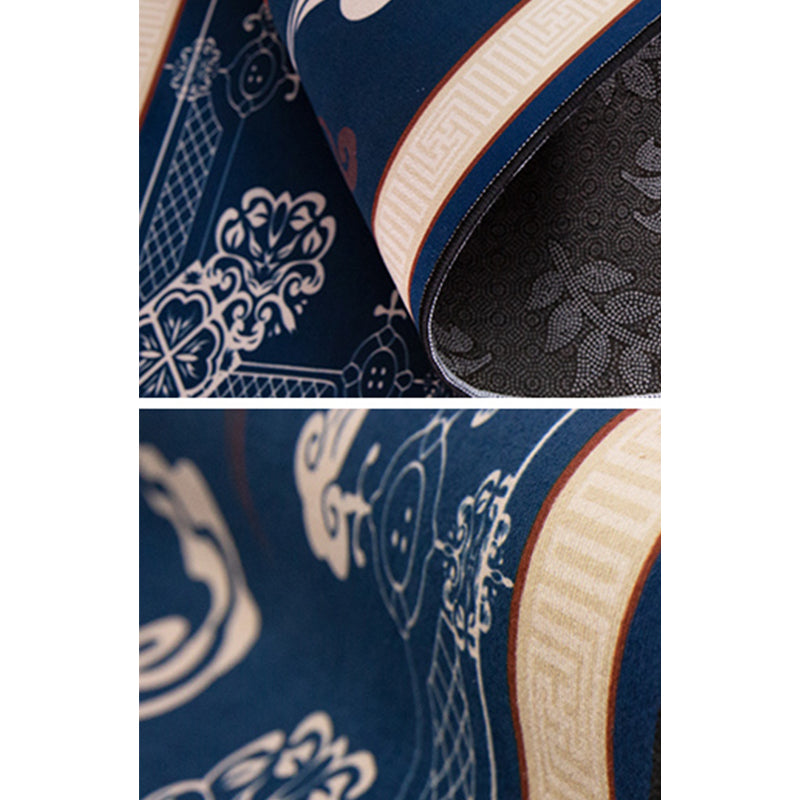 Asian Living Room Carpet Multicolored Chinese Print Carpet Polyester Non-Slip Underlay Pet-Friendly Indoor Carpet