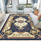Formal Living Room Rug Versatile Floral Pattern Rug Polyester Non-Slip Back Machine Washable Rug
