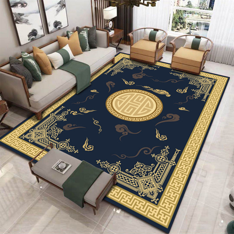 Formal Living Room Rug Multicolored Patterned Indoor Rug Polyester Non-Slip Back Washable Rug