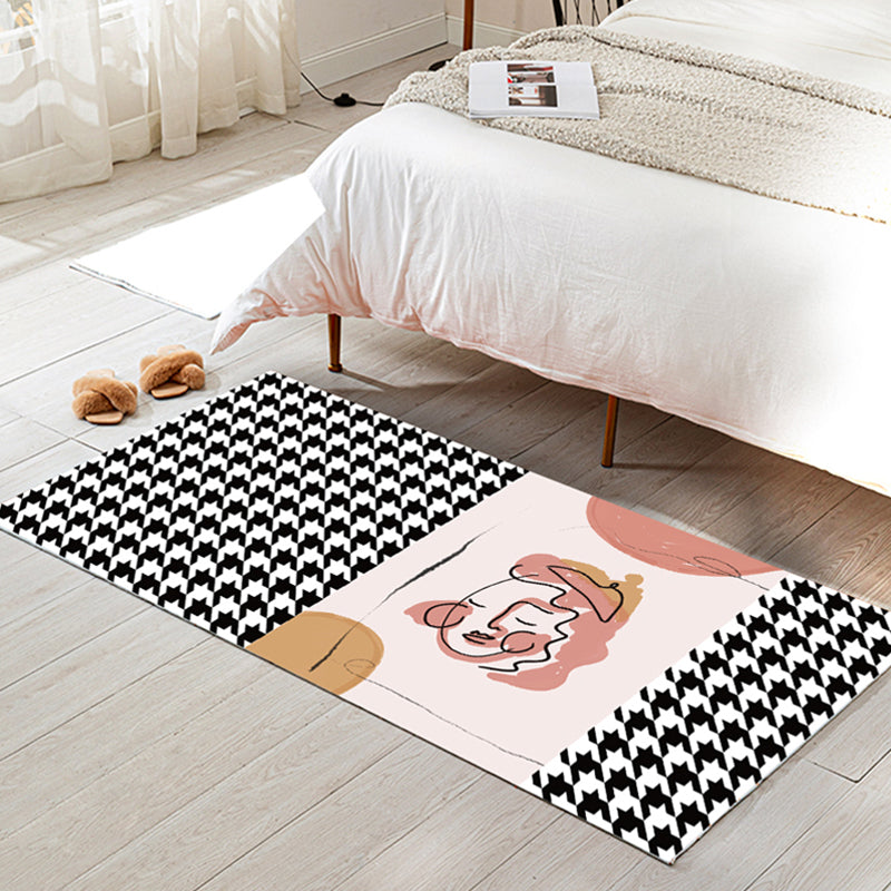 Western Houndstooth Pattern Rug Multicolor Polyester Area Rug Non-Slip Back Pet Friendly Indoor Rug for Room