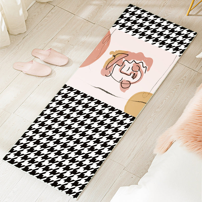 Western Houndstooth Pattern Rug Multicolor Polyester Area Rug Non-Slip Back Pet Friendly Indoor Rug for Room