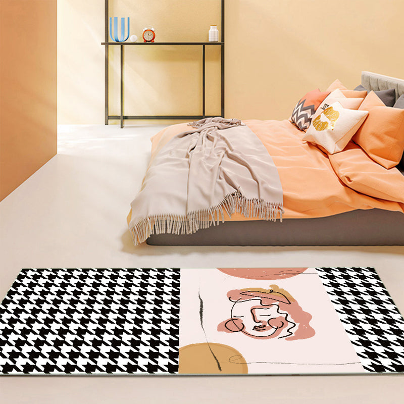 Western Houndstooth Pattern Rug Multicolor Polyester Area Rug Non-Slip Back Pet Friendly Indoor Rug for Room