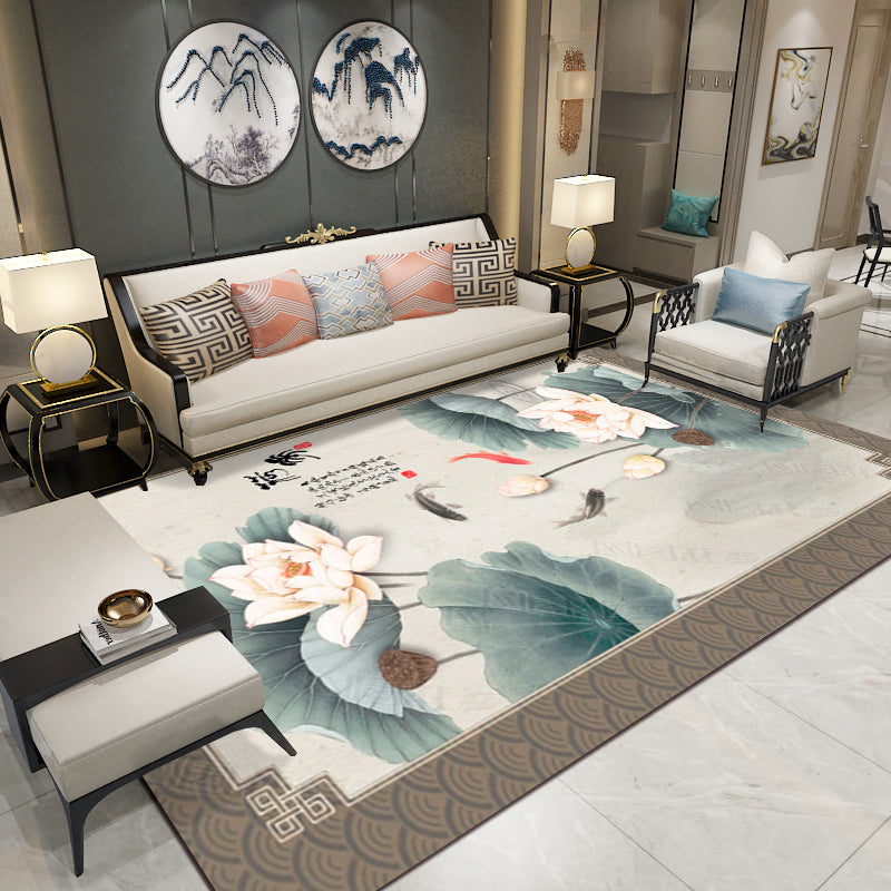 Relaxing Living Room Carpet Multicolored Floral Pattern Carpet Synthetic Non-Slip Pet-Friendly Easy-Care Carpet
