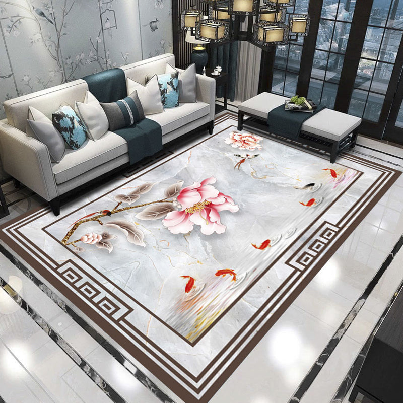 Relaxing Living Room Carpet Multicolored Floral Pattern Carpet Synthetic Non-Slip Pet-Friendly Easy-Care Carpet