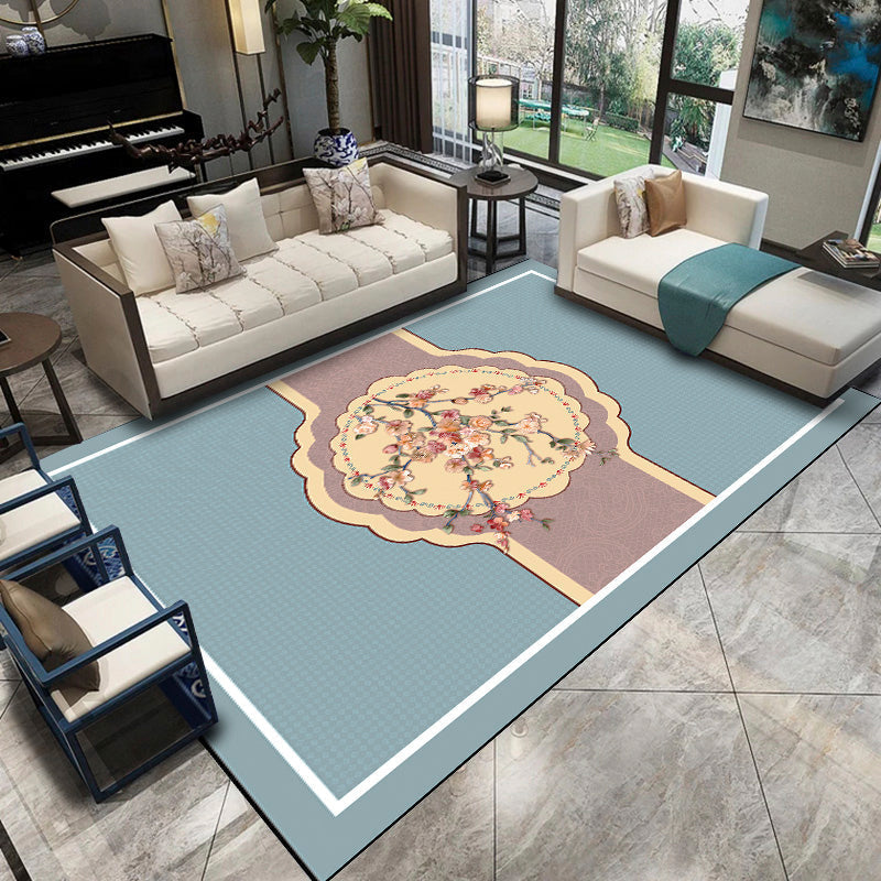 Relaxing Living Room Carpet Multicolored Floral Pattern Carpet Synthetic Non-Slip Pet-Friendly Easy-Care Carpet