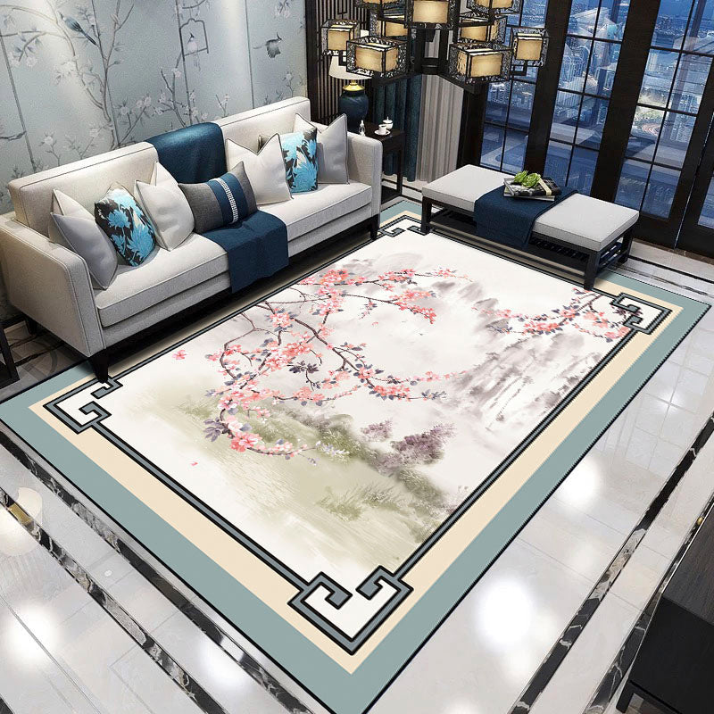 Relaxing Living Room Carpet Multicolored Floral Pattern Carpet Synthetic Non-Slip Pet-Friendly Easy-Care Carpet
