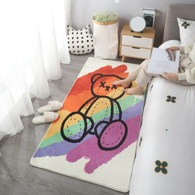 Purple Cartoon Print Rug Polyester Nordic Indoor Rug Non-Slip Back Washable Easy Care Rug for Room