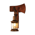 Rust One-Light Wall Light Coastal Clear Glass Lantern Lighting Fixture with Wood Back Plate