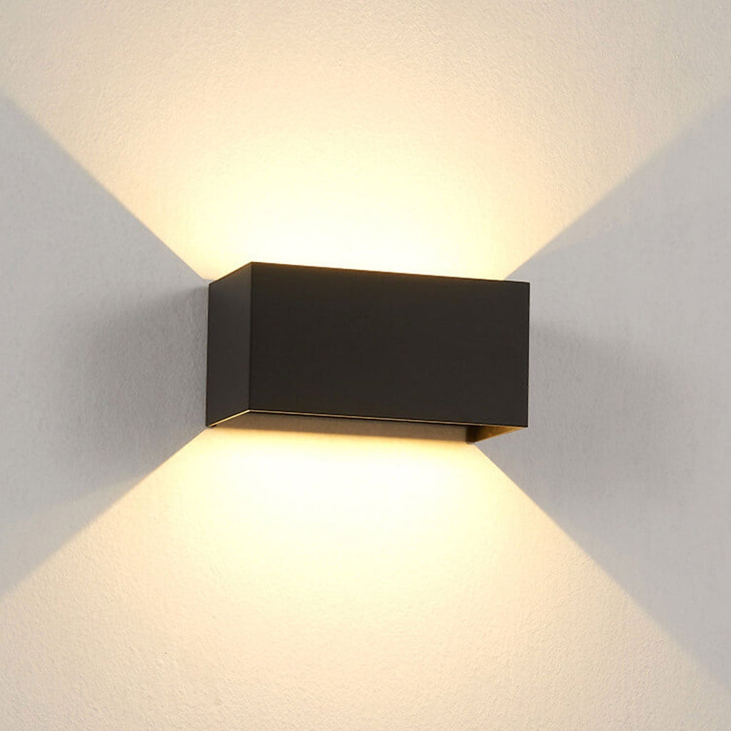 Modern waterproof rectangular LED wall light for outdoor use with up and down lighting