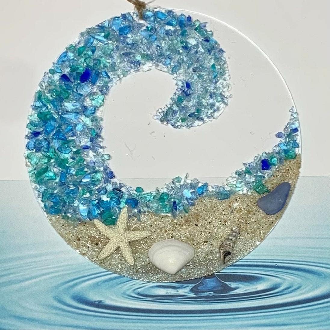Sea glass sun catcher - Ocean breaking wave beach ornament