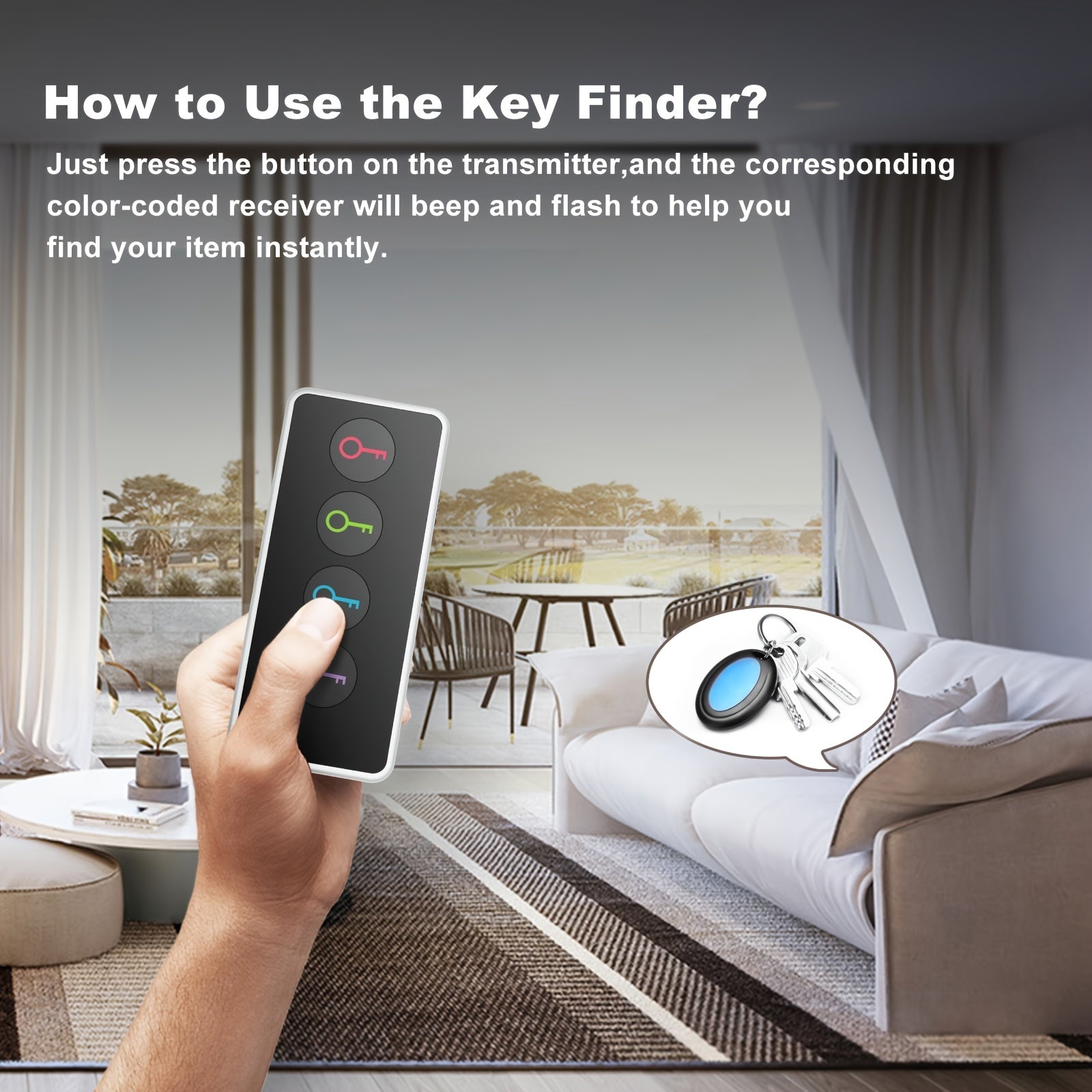 4-in-1 Key Finder with LED Flashlight and Color-Coded Receivers – Compact Key Locator for Keys, Remote Controls, and More