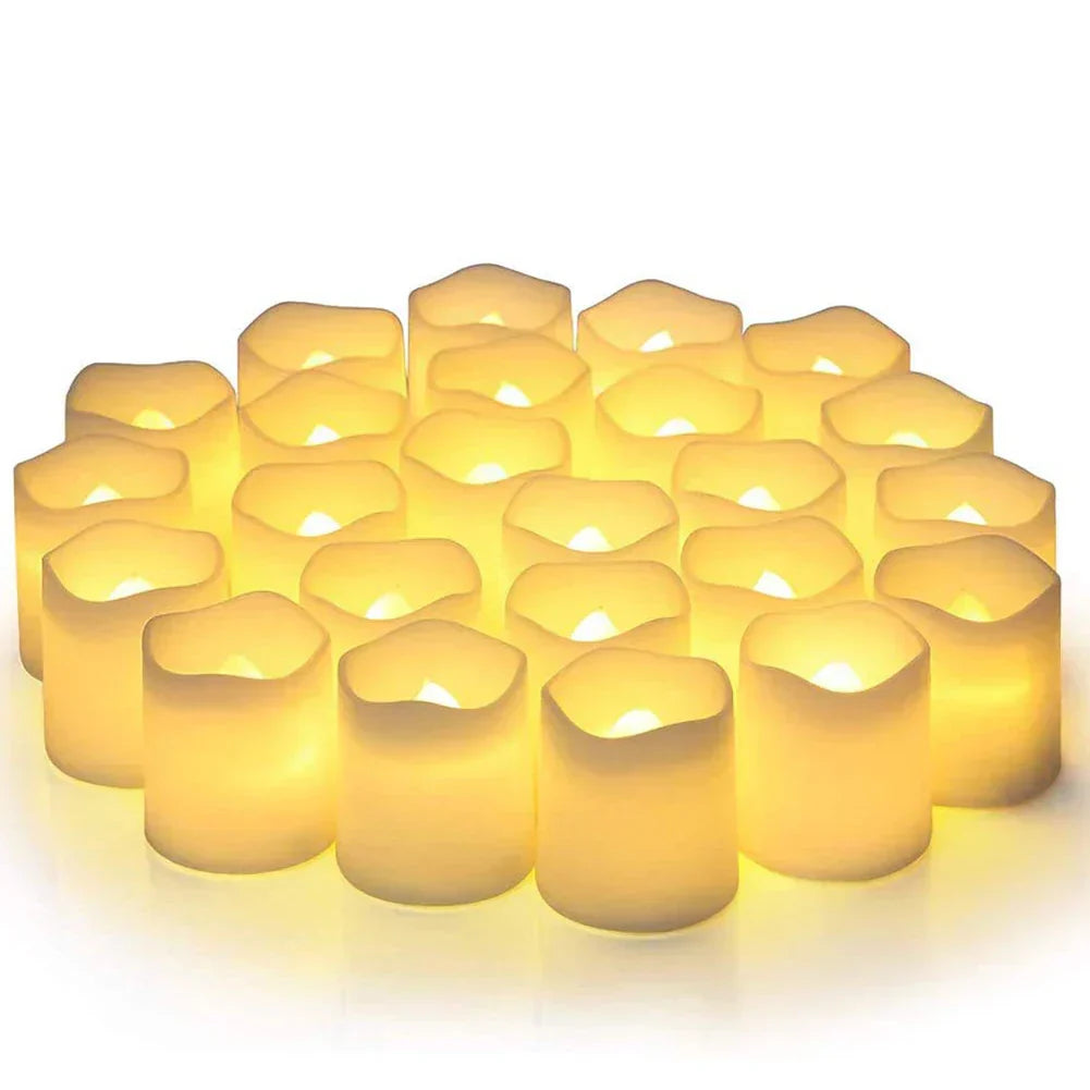 Battery-operated LED tealights with warm white flickering effect