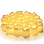 Battery-operated LED tealights with warm white flickering effect