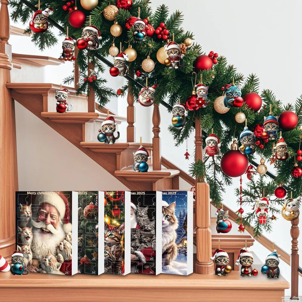24-piece Cat Christmas Ornaments Set of Durable Acrylic for Advent Calendar Decoration