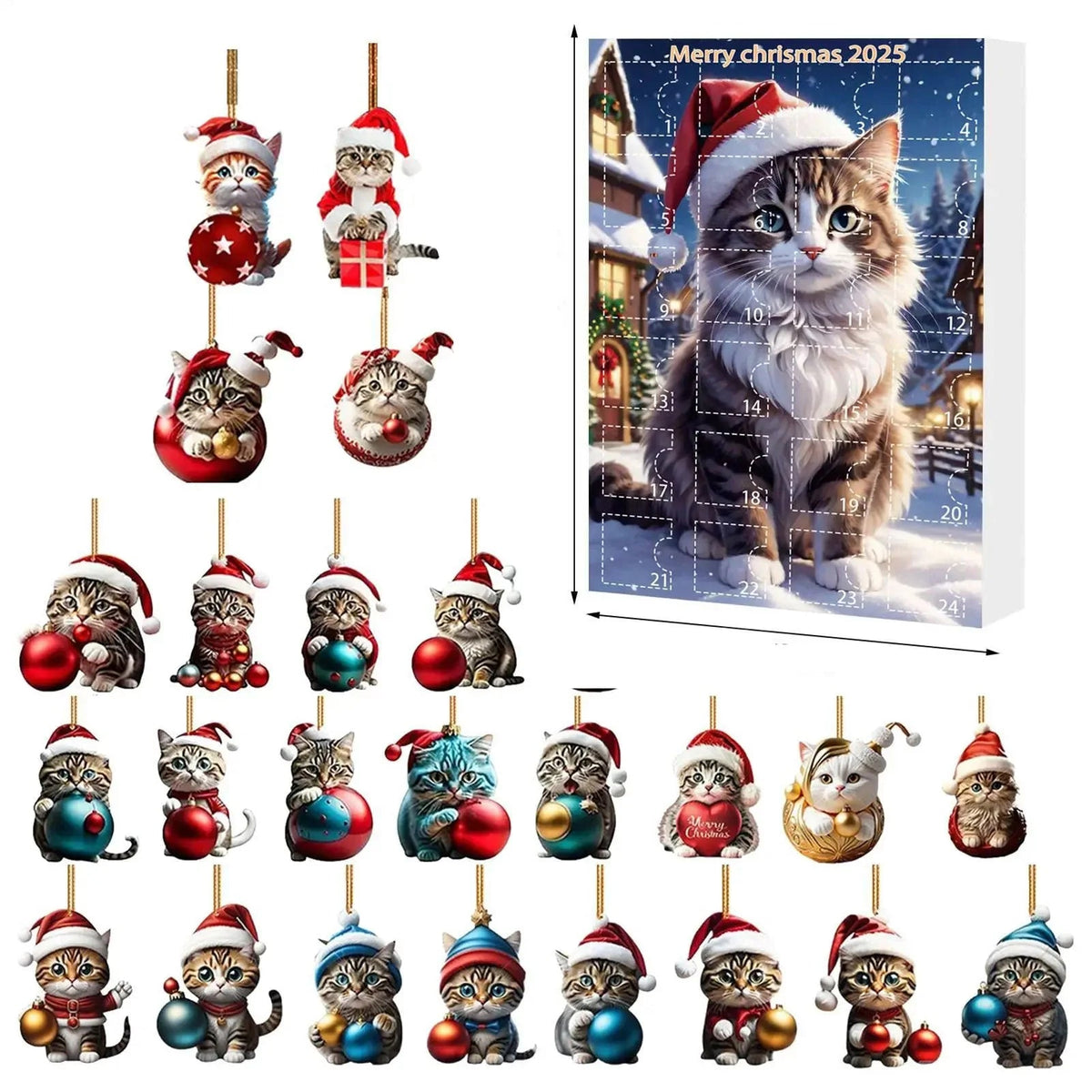 24-piece Cat Christmas Ornaments Set of Durable Acrylic for Advent Calendar Decoration