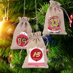 HollyTime Adventskalender Set – 24 herbruikbare cadeauzakken met stickers, clips & touw