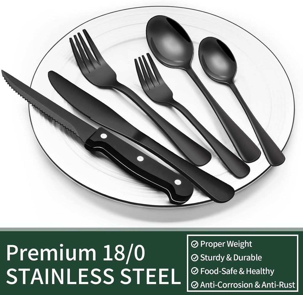 Luxury 24-Piece Black Cutlery Set – Stainless Steel & Dishwasher Safe