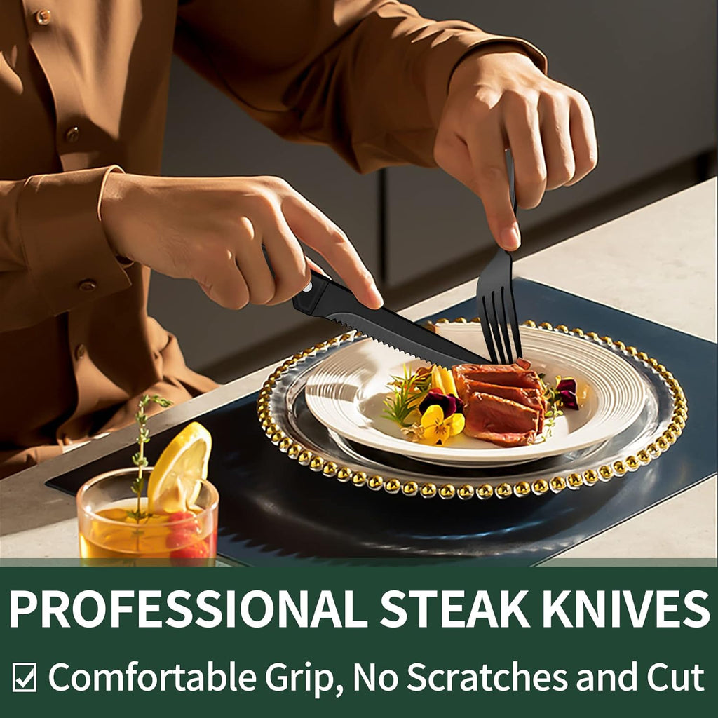 Luxury 24-Piece Black Cutlery Set – Stainless Steel & Dishwasher Safe