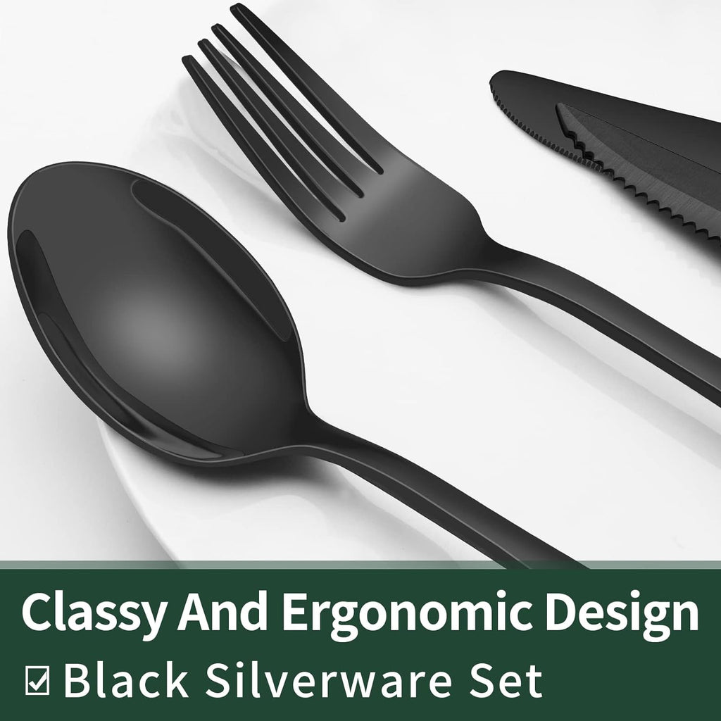 Luxury 24-Piece Black Cutlery Set – Stainless Steel & Dishwasher Safe