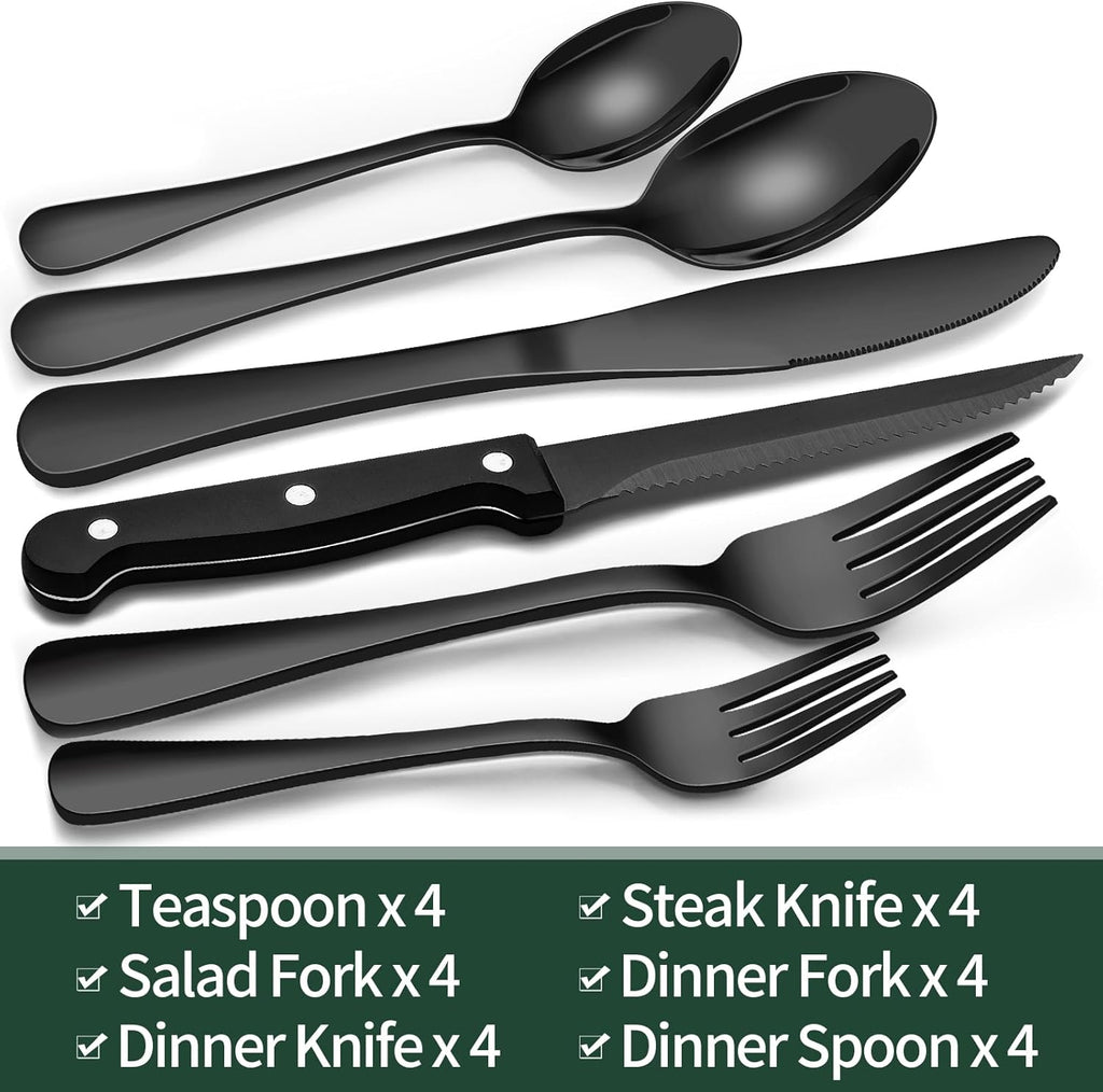 Luxury 24-Piece Black Cutlery Set – Stainless Steel & Dishwasher Safe