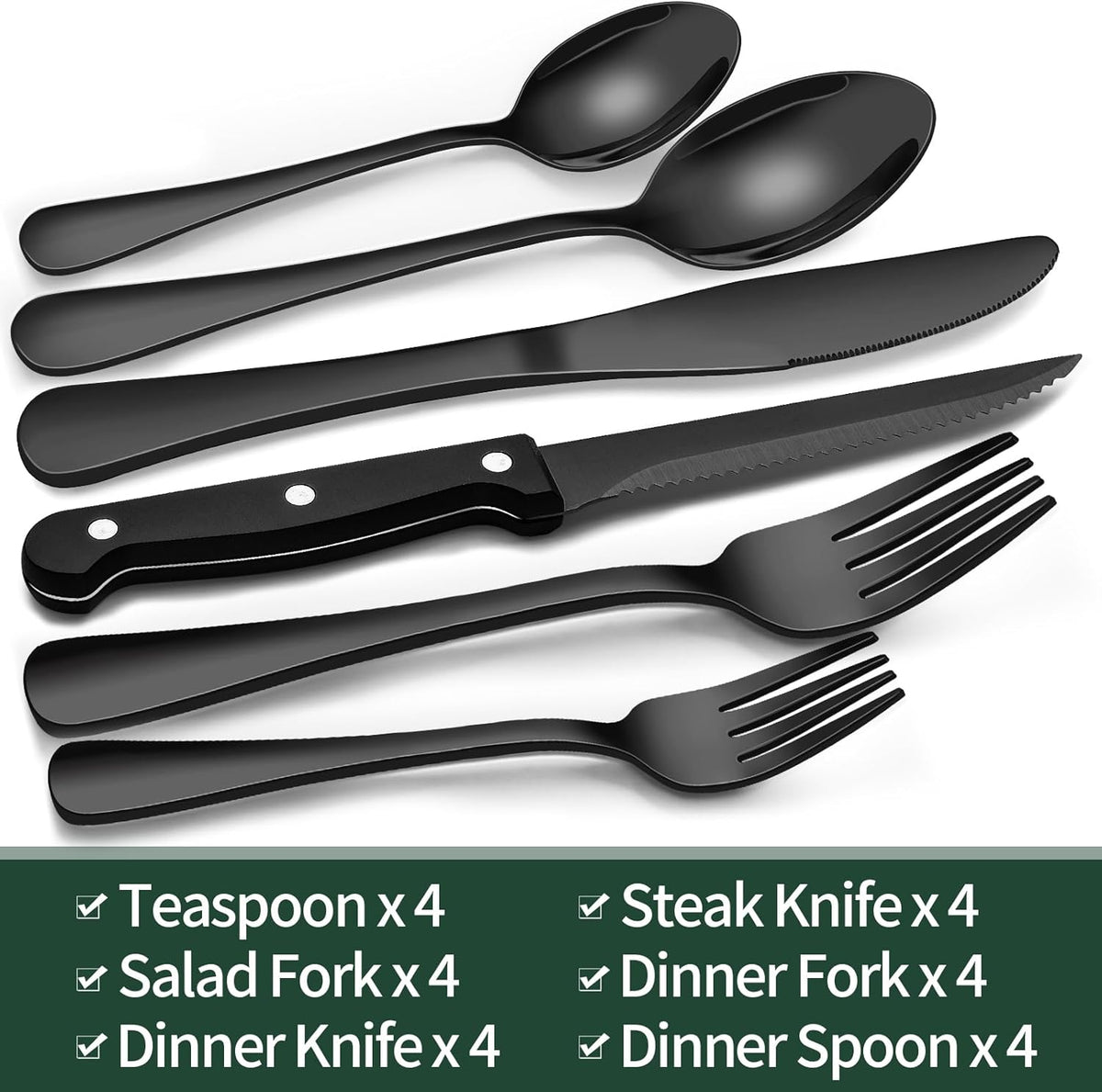 Luxury 24-Piece Black Cutlery Set – Stainless Steel & Dishwasher Safe