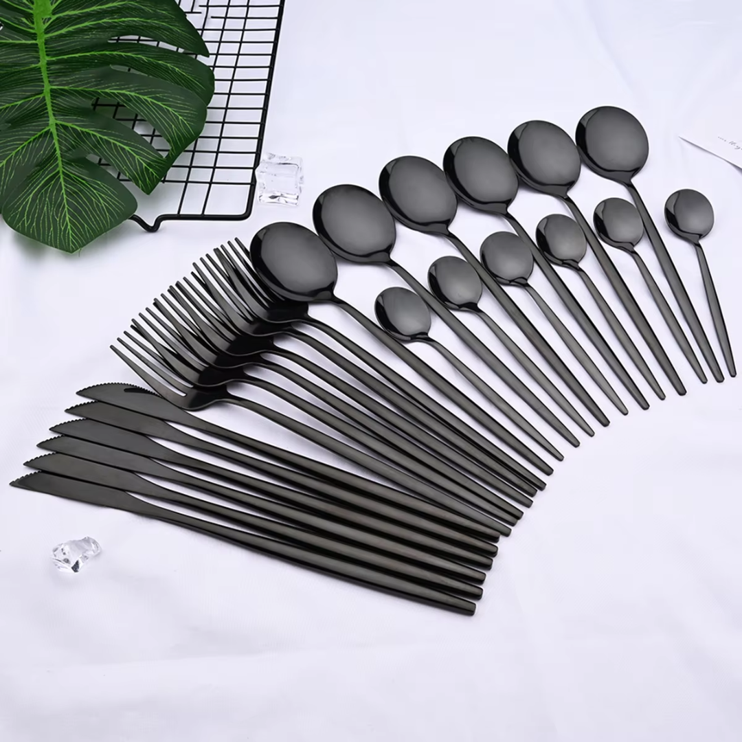 Luxury 24-Piece Black Cutlery Set – Stainless Steel & Dishwasher Safe