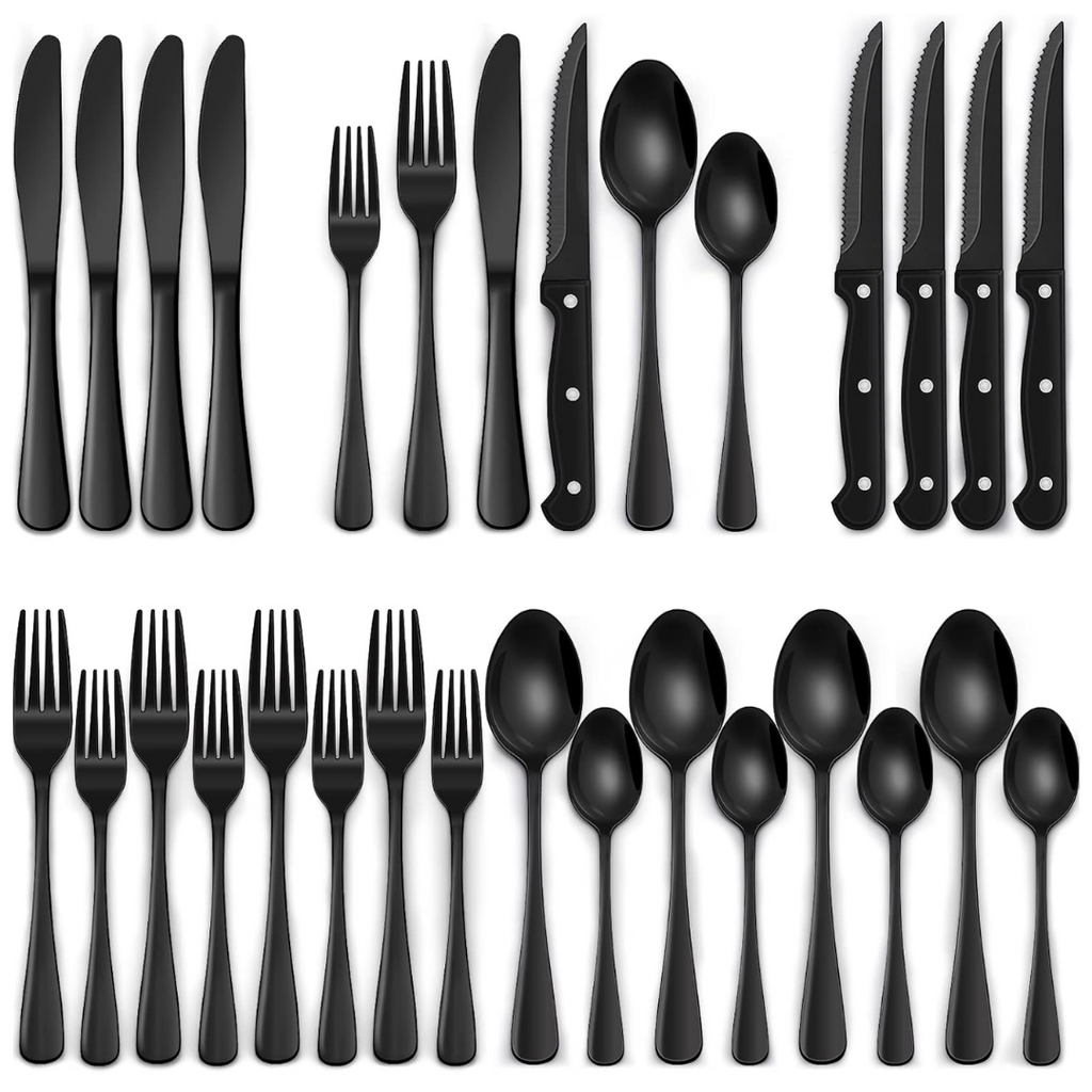 Luxury 24-Piece Black Cutlery Set – Stainless Steel & Dishwasher Safe
