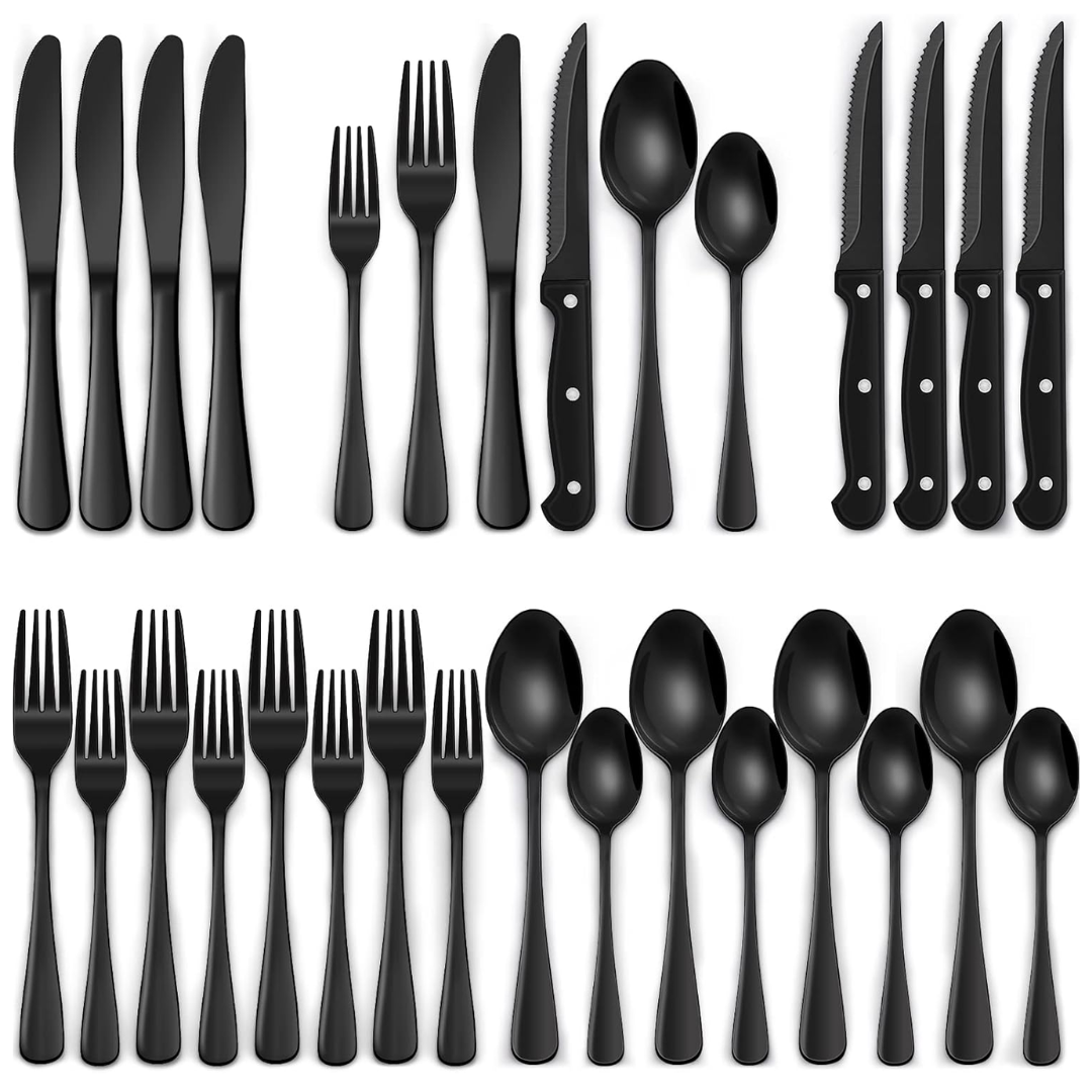 Luxury 24-Piece Black Cutlery Set – Stainless Steel & Dishwasher Safe