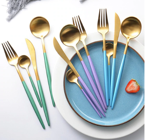 24-Piece Stainless Steel Gold-Silver Luxury Cutlery Set – RoyalGlow