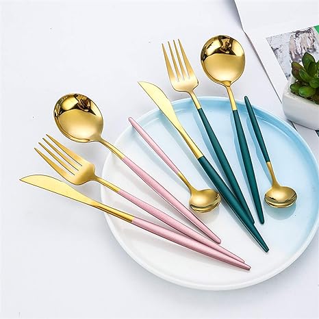 24-Piece Stainless Steel Gold-Silver Luxury Cutlery Set – RoyalGlow