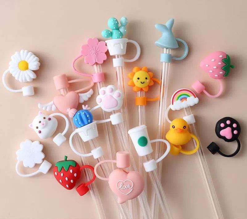 Drinking straw lid & decorative attachments made of silicone