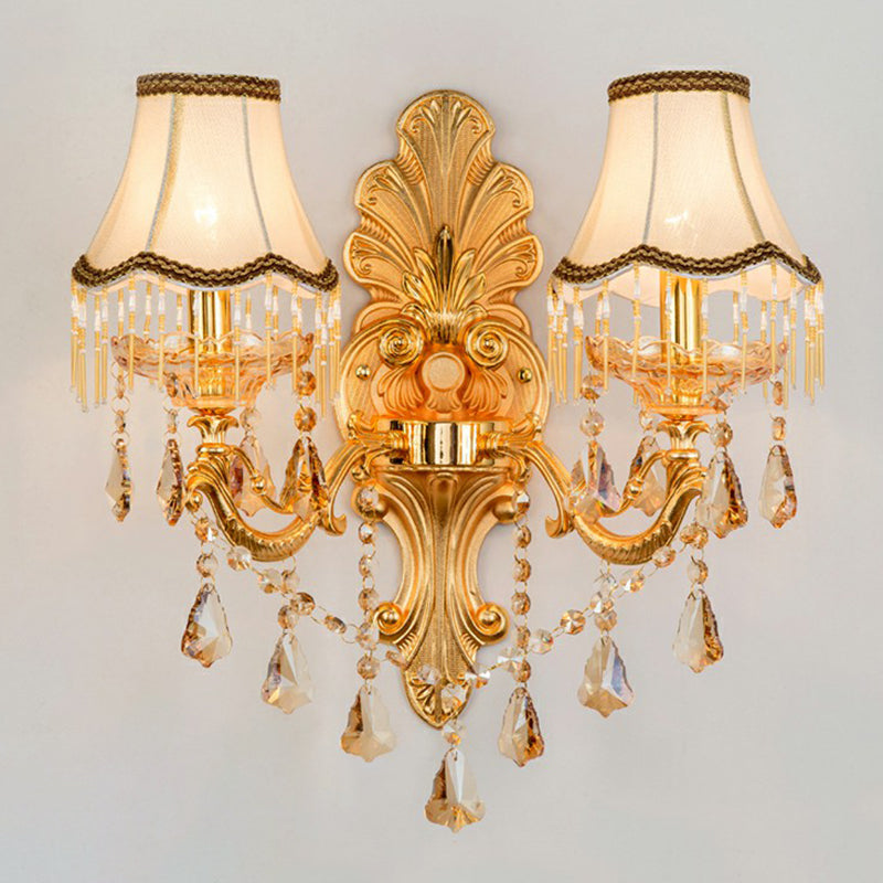 Victorian Candle Wall Sconces Lighting Metal Wall Mount Light with Shade and Crystal Decor
