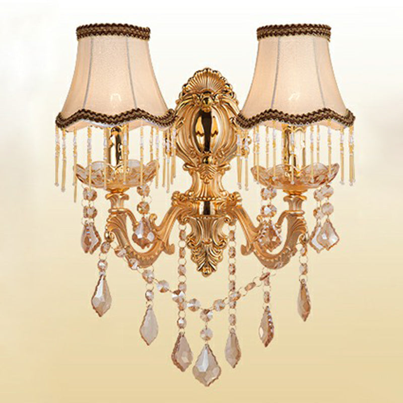 Victorian Candle Wall Sconces Lighting Metal Wall Mount Light with Shade and Crystal Decor