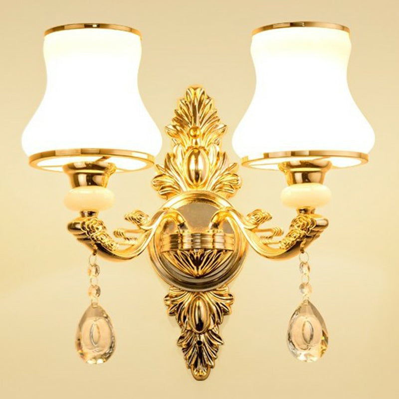Victorian Candle Wall Sconces Lighting Metal Wall Mount Light with Shade and Crystal Decor