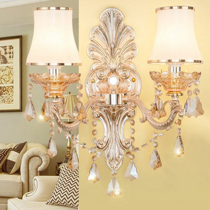 Victorian Candle Wall Sconces Lighting Metal Wall Mount Light with Shade and Crystal Decor