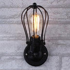 Pear-shaped cage iron wall lamp industrial bedroom adjustable reading wall light in black