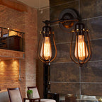 Pear-shaped cage iron wall lamp industrial bedroom adjustable reading wall light in black